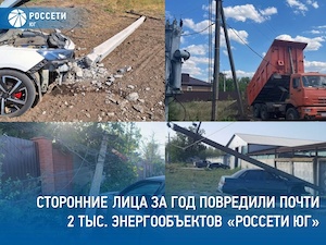«Россети Юг» в 2024 году зафиксировали почти 2000 случаев повреждения электрооборудования сторонними лицами