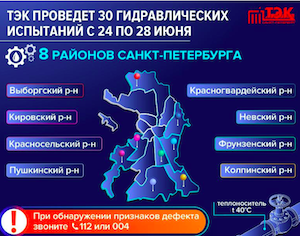 ГУП «ТЭК СПб» проведет 30 испытаний теплосетей в Санкт-Петербурге
